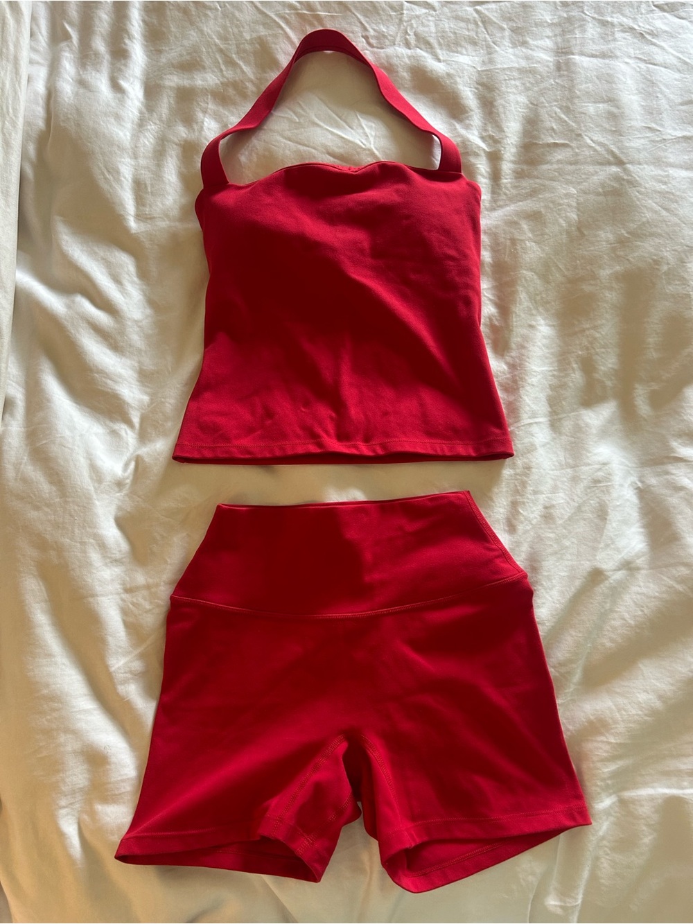 Women’s Red Halter Tank and High-Waist Shorts Set